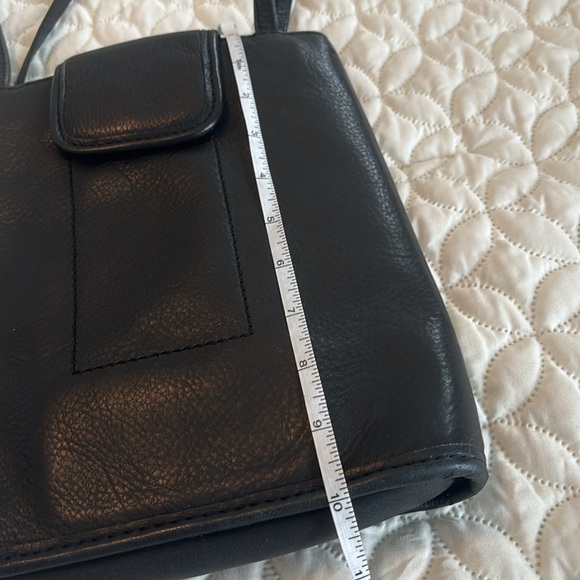 Fossil Black Leather Dual-strap Handle Shoulder Bag W/Fold-over Phone Pocket Zip - Picture 12 of 14